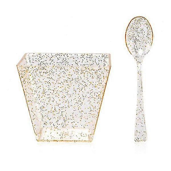 50 Stück Puddingbecher Und Löffel Mit Goldrand, Hochzeitsfeierbecher, 60 Ml, Goldfarbene Bronzing-getränkebecher