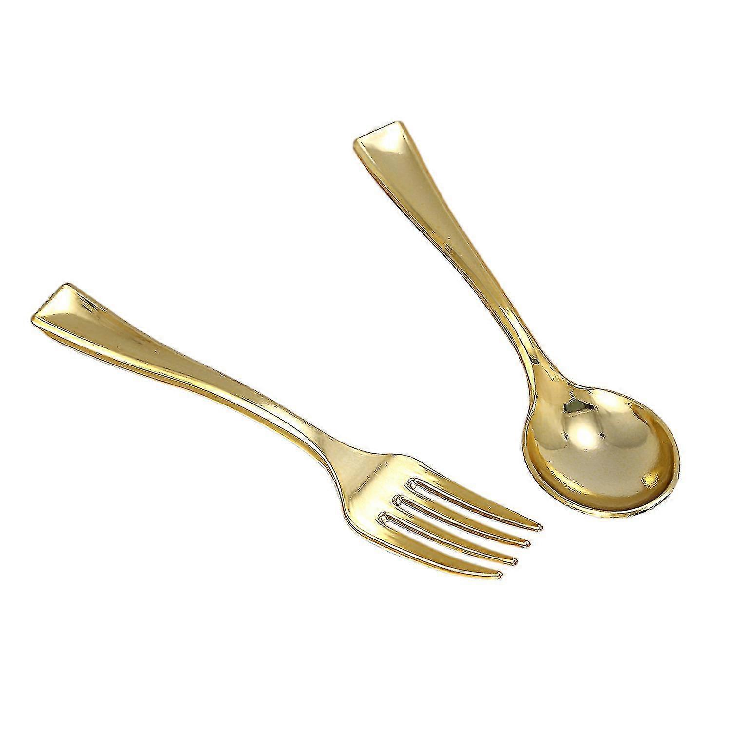144 Goldene Einweglöffel Aus Kunststoff Und 72 Goldene Mini-dessertgabeln Für Kuchen Und Kaffee, Ideal Für Partys