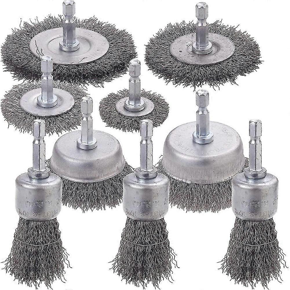 Bohrer-draht-topfbürsten-set, 0,010 Zoll Grobes Crimp-drahtrad Aus Kohlenstoffstahl, Sechskantschaft – Für Dri