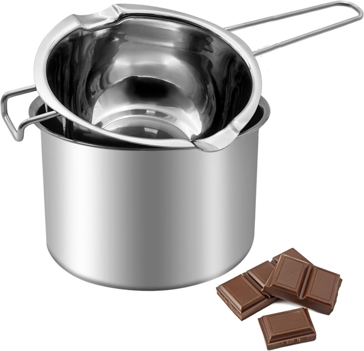 Schmelztopf Aus Edelstahl - Wasserbad - 600 Ml - Inklusive 16-cm-topf - Wasserschmelzschüssel - Schmelzschüssel Für Butter Und Käse - Geeignet Zur Kerzenherstellung - Silber