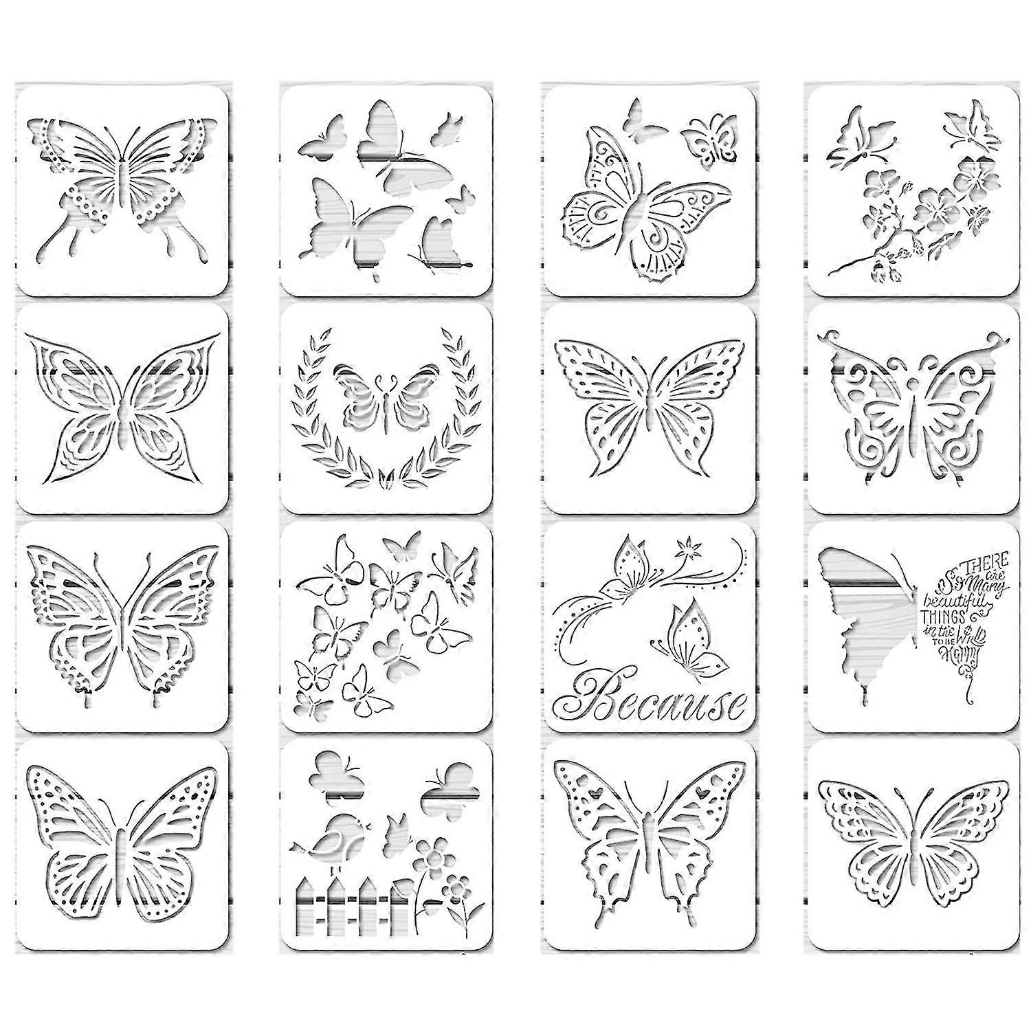 16 Stück Wiederverwendbare Schmetterlings-schablonen, Schmetterlings-vorlage, Kunst-malschablonen Zum Malen, Basteln, Wand-diy