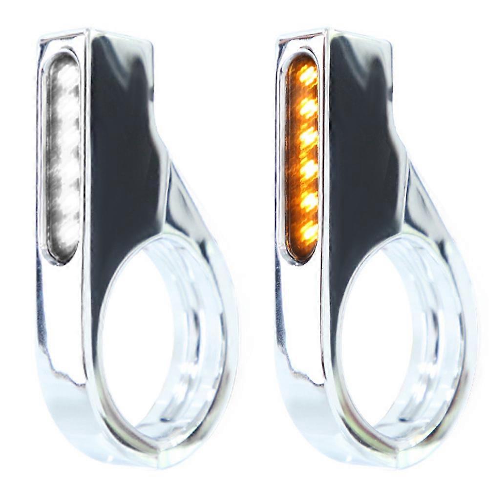Motorrad-vorderradgabel-led-blinker, Universelle Sequentielle Switchback-standlichter, 12 V, Bernsteinfarbene Blinker, Silber