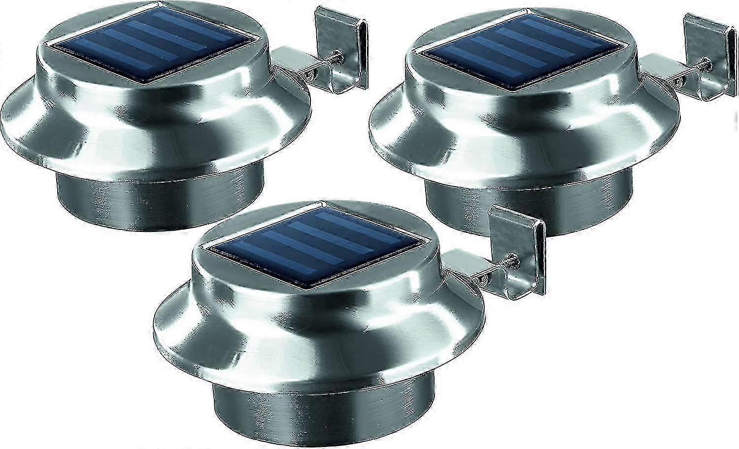 Solarleuchte Dachrinnenleuchte Edelstahl – 3er-set Außenbereiche Drahtlose Beleuchtung, Eisen, Silber, N.i