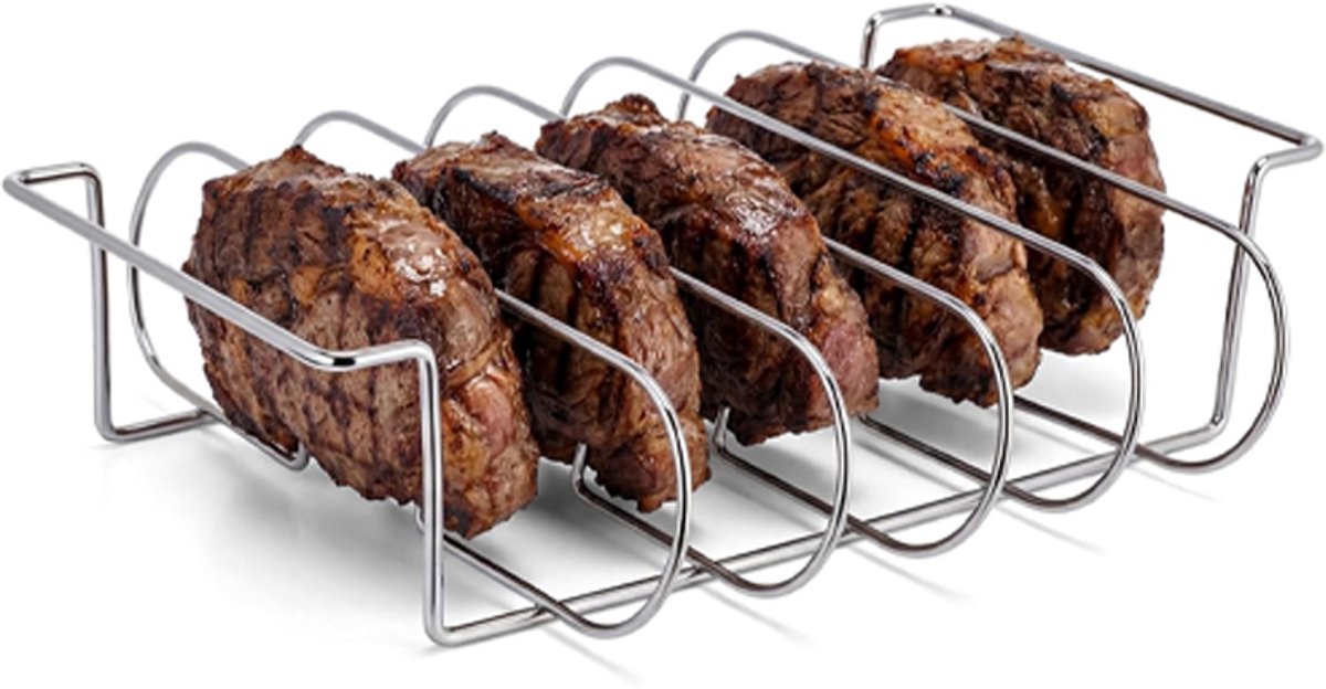 Spareribs-rack Für Grills Und Smoker - Grillrost Mit Klemme - Fleisch- Und Spareribs-rack - Ofen- Und Grillzubehör - Rippchenhalter - Mit 6 Schlitzen - Geeignet Für Grills Und Smoker - Silber