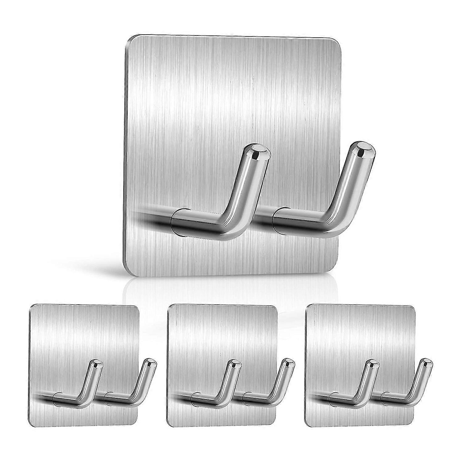 4 Stück Klebehaken, Edelstahl-wandhaken Mit Doppelter Spitze, Handtuchhaken, Küchen-badezimmerhalter Für, L