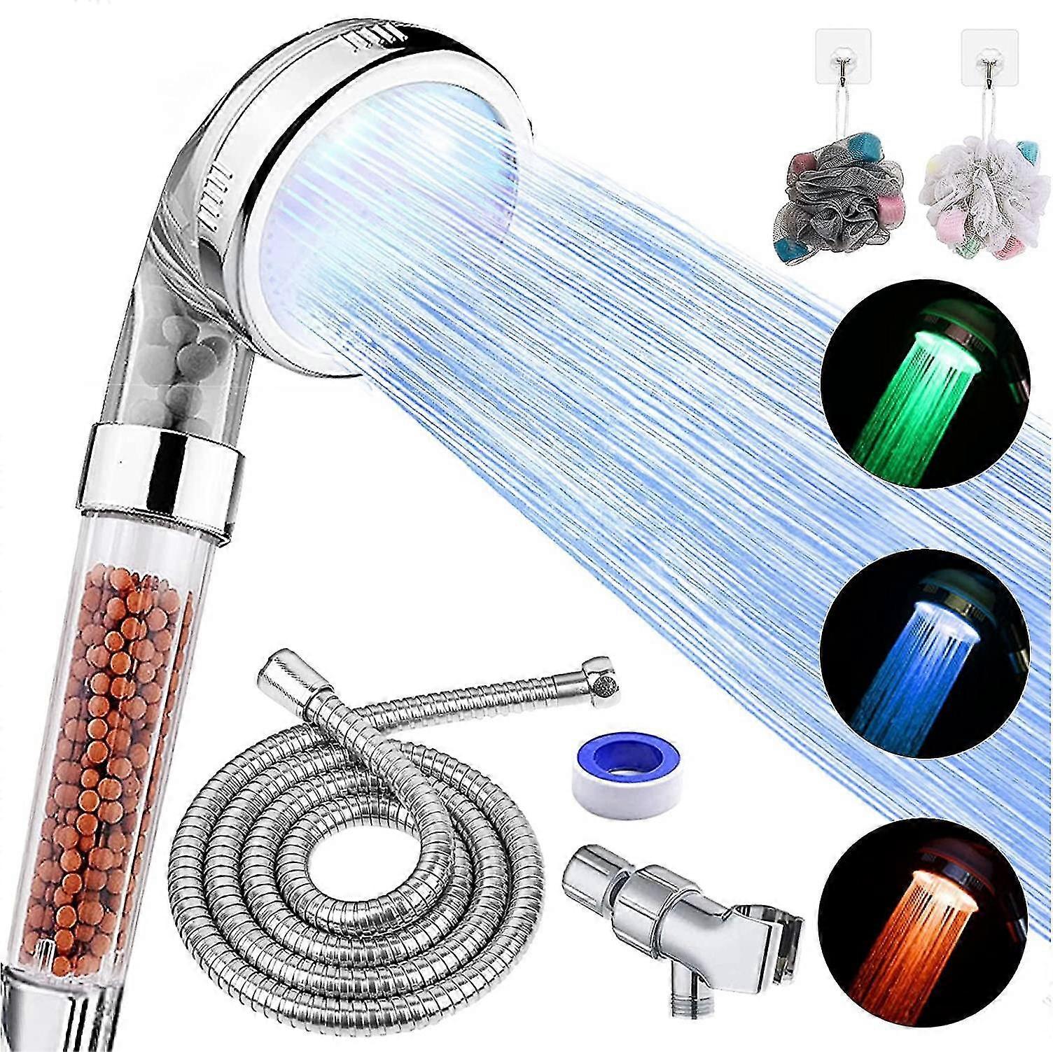 Led-duschkopf Mit Hand, Wassersparender Gefilterter Duschkopf Mit 3 Kontrollierten Wassertemperaturen Für
