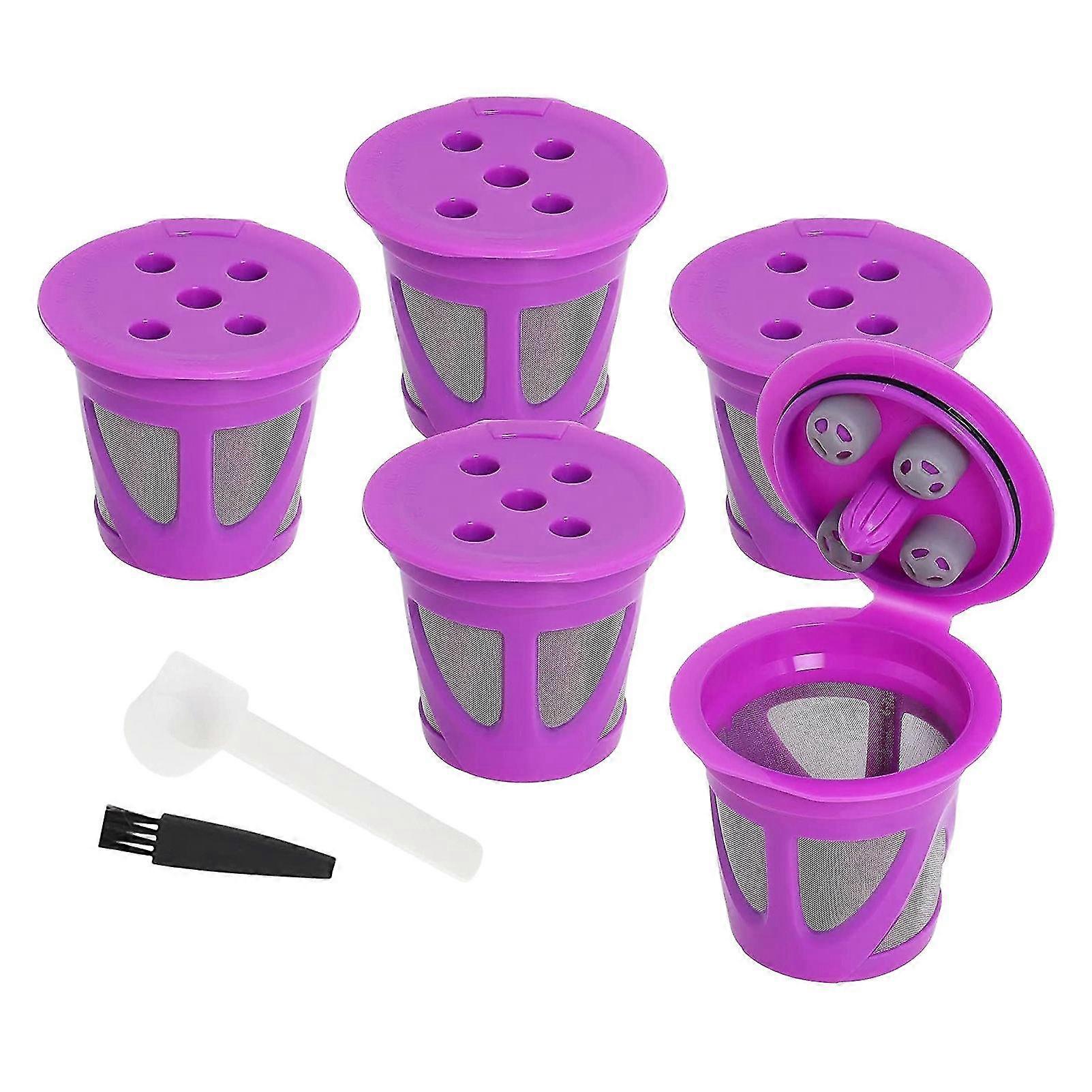 5 Stück Wiederverwendbare K-cups Einzeltasse Kaffeemaschinen Nachfüllbare Kcups Kaffeefilter Mit Löffelbürste Pu