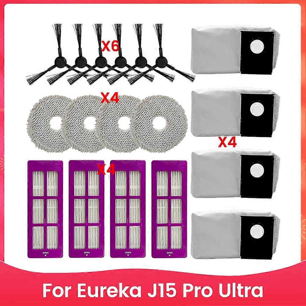 Für Den Staubsauger Eureka J15 Pro Ultra Enthalten Die Zubehörsets 4 Hepa-filter, 6 Seitenbürsten, 4 Reinigungstücher Und 4 Staubbeutel.