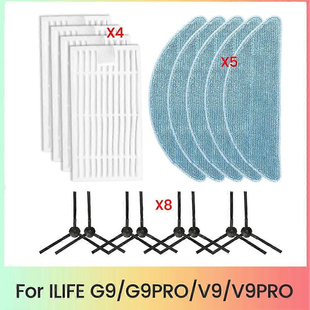 Seitenbürstenfilter Und Reinigungstuch, Kompatibel Mit Ilife G9/g9pro/v9/v9pro Staubsaugerzubehör