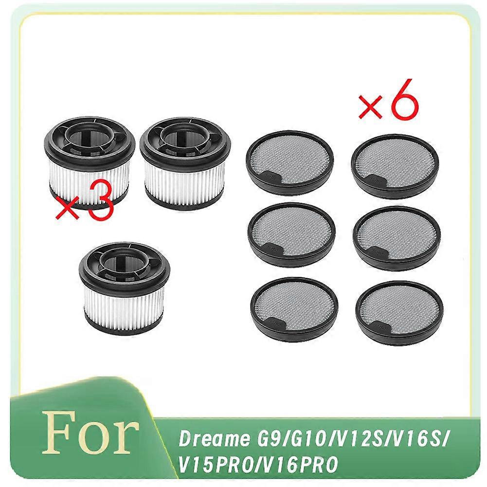 Für Dreame G9/g10/v12s/v16s/v15pro/v16pro Vakuum 3xfront Filter Und 6xrear Filter Baumwolle Kit Reiniger Teile Ersatz
