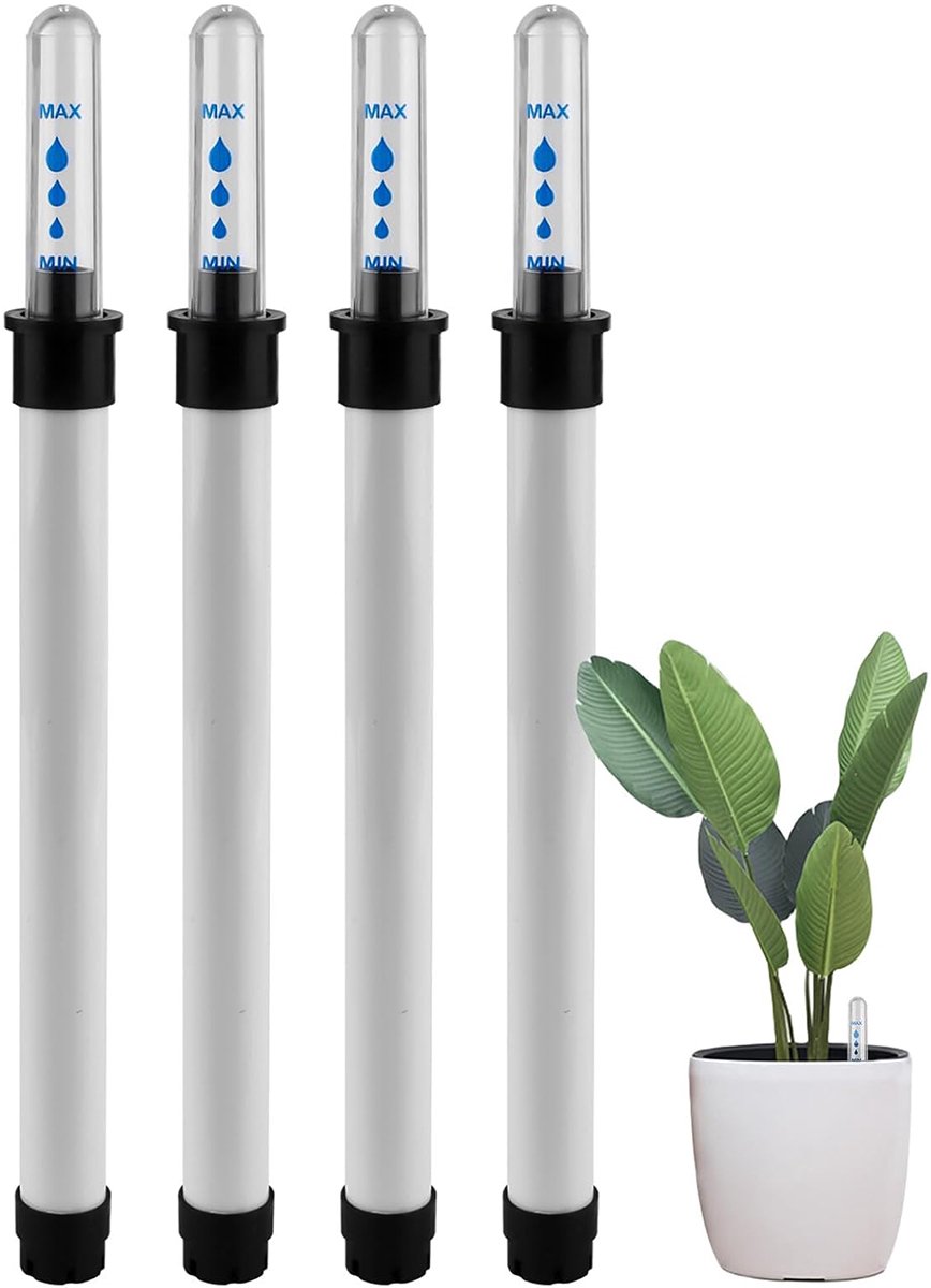 4x Wasserstandsanzeiger Für Blumentöpfe - 36 Cm - Wasserindikator - Mit Skalenkappe - Feuchtigkeitsanzeiger Für Pflanzen - Bewässerungserinnerung - Geeignet Für Blumentöpfe Und Topfpflanzen - 300 Ml