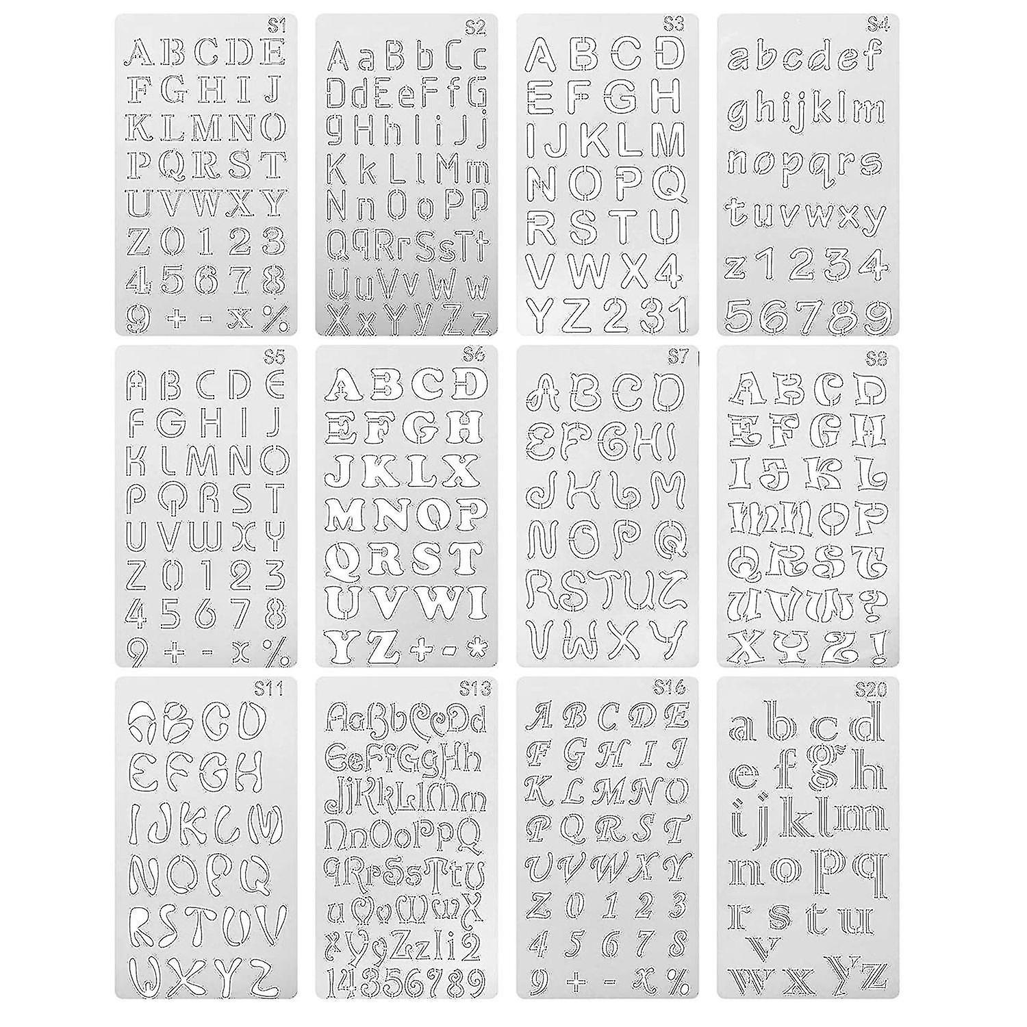 12 Stück Alphabet-schablonen, Wiederverwendbar, Buchstaben-malschablonen, Kunststoff, Diy, Zeichnung, Sprühskala, Templ