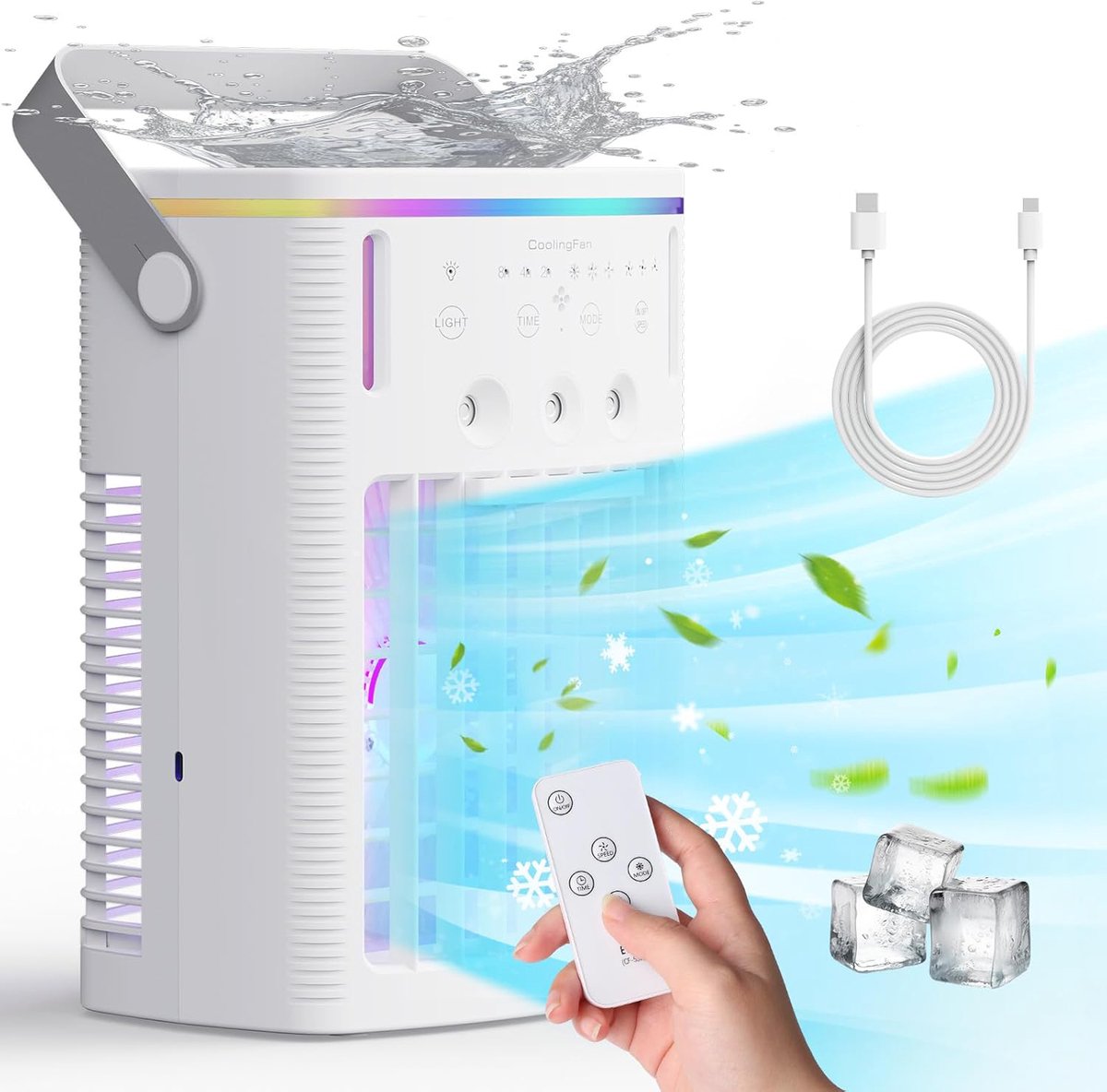 Verdunstungskühl-luftkühler - Wasserluftkühler - Tragbare Klimaanlage - Tragbarer Kühler Mit Fernbedienung - Timer-funktion - Geeignet Für Schlafzimmer, Büros Und Camping - Weiß - 18 X 13 X 25 Cm