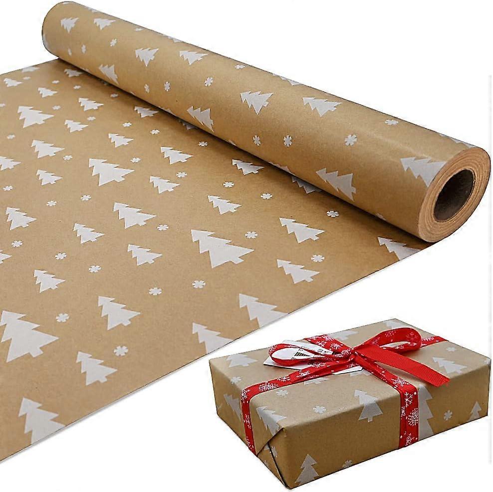 Aura Weiße Kraft-geschenkpapierrolle, Tannenbaum-design, 100 % Recycelbar, Umweltfreundlich, Ideal Für Geburtstage, Partys Und Weihnachtsdekorationen (15 M X 43 Cm)