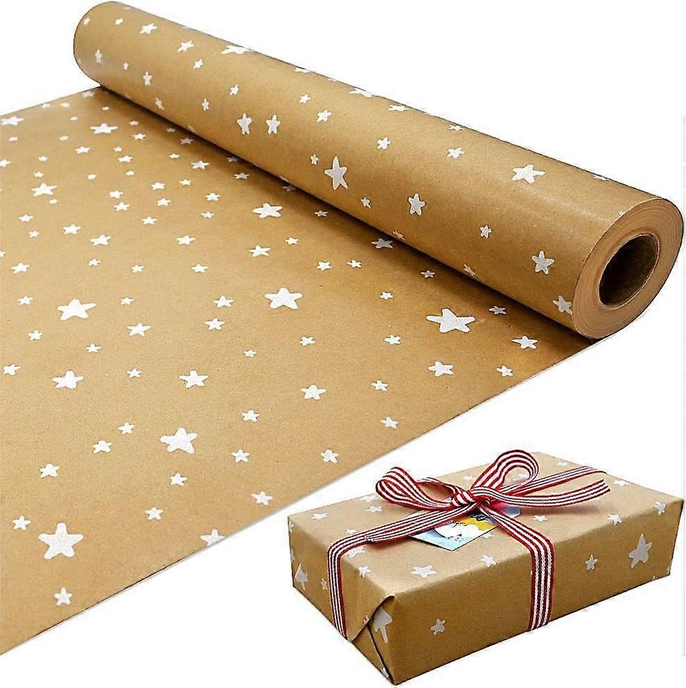 Aura Geschenkpapierrolle Aus Weißem Kraftpapier Mit Sternenmuster, 100 % Recycelbar, Umweltfreundliches Geschenk Für Geburtstage, Partys Und Weihnachtsdekorationen (15 M X 43 Cm)