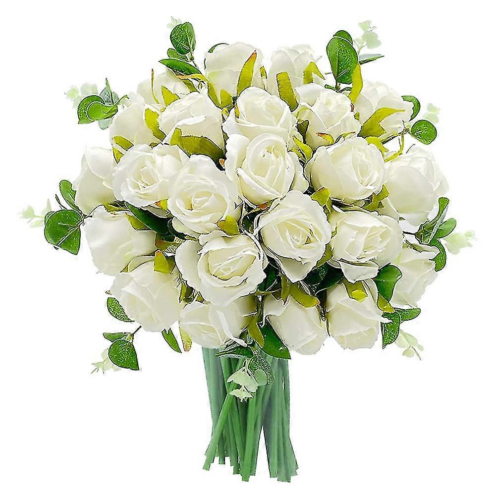 Künstliche Blumen, Künstlicher Rosenstrauß, 24 Köpfe Und Eukalyptusblätter, Stiele In Großen Mengen, Blumen, Hochzeit (w