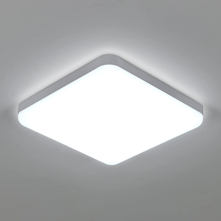 Led-deckenleuchte, Goeco, 32 W, Ip54 Wasserdicht, Kaltlicht 6500 K, Durchmesser 25 Cm, Kunststoff, Quadratisch, Weiß, Für Wohnzimmer, Schlafzimmer, Küche, Flur
