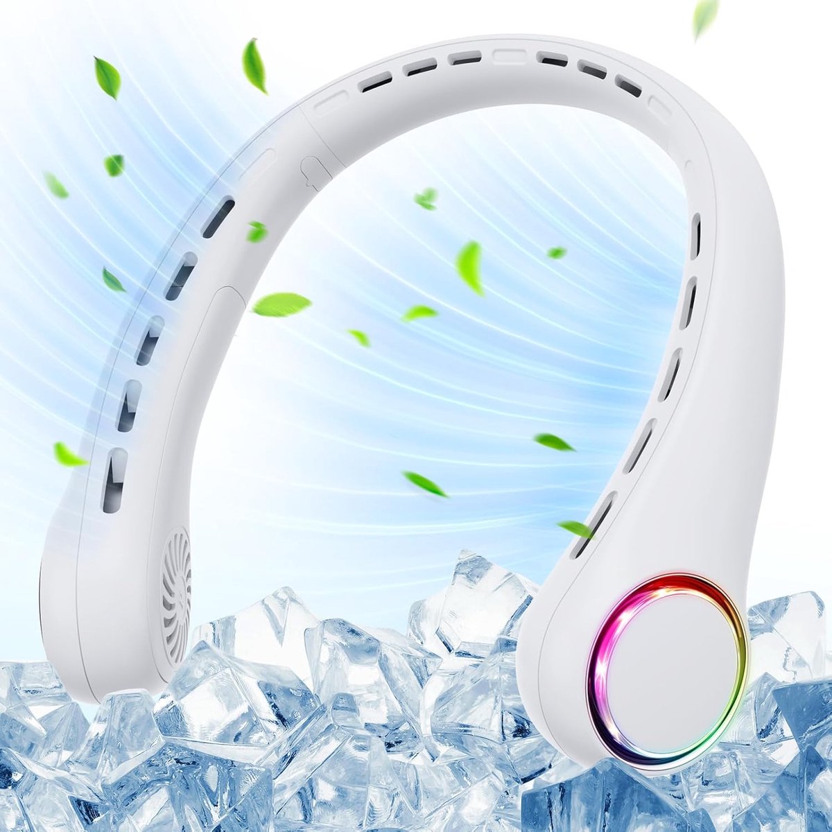 4000 Mah - Tragbarer Nackenventilator Mit Kühlfunktion - Mini-nackenventilator - Gesichts- Und Handventilator - Usb-miniventilator - Leise - Led-licht - Geeignet Für Drinnen, Reisen Und Sport - Weiß