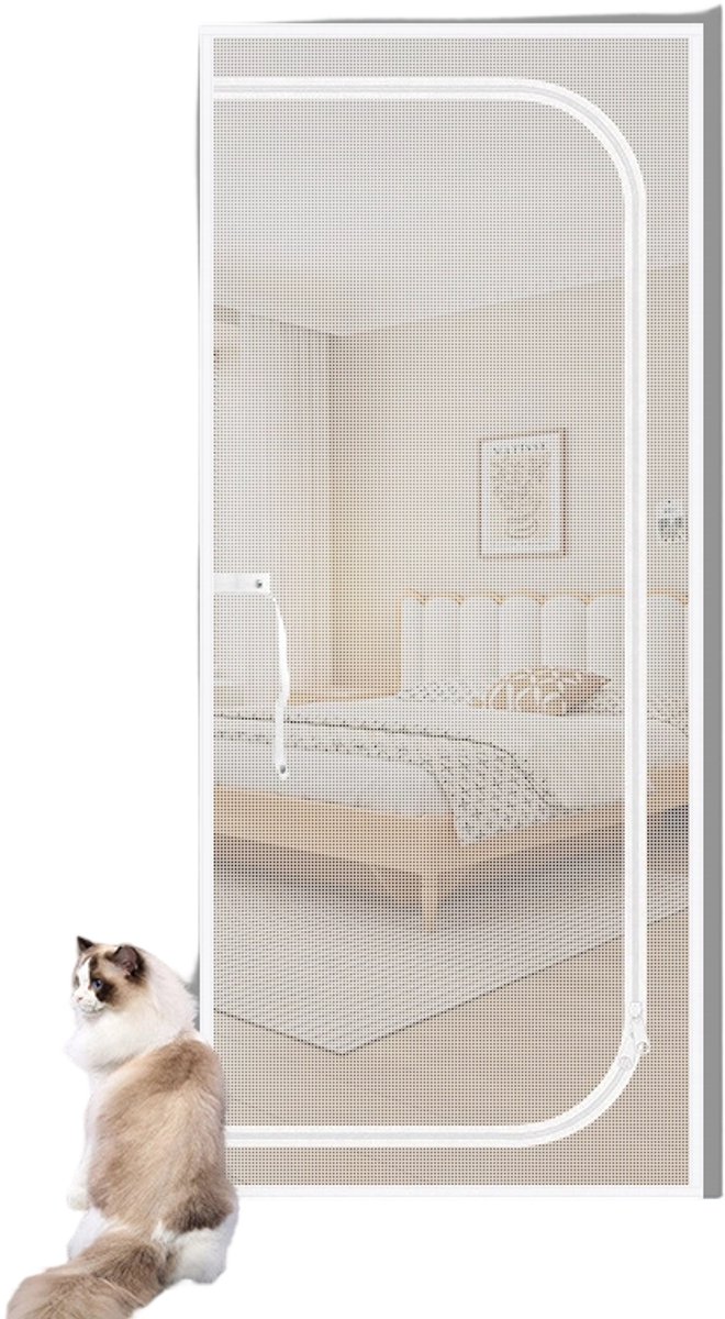 Katzengittertür - 80 X 210 Cm - Katzengitter Für Balkon - Fliegengittertür Für Haustiere - Mückenschutz Für Kleine Hunde - Mit Reißverschluss - Katzenabweisender Türvorhang (weiß)