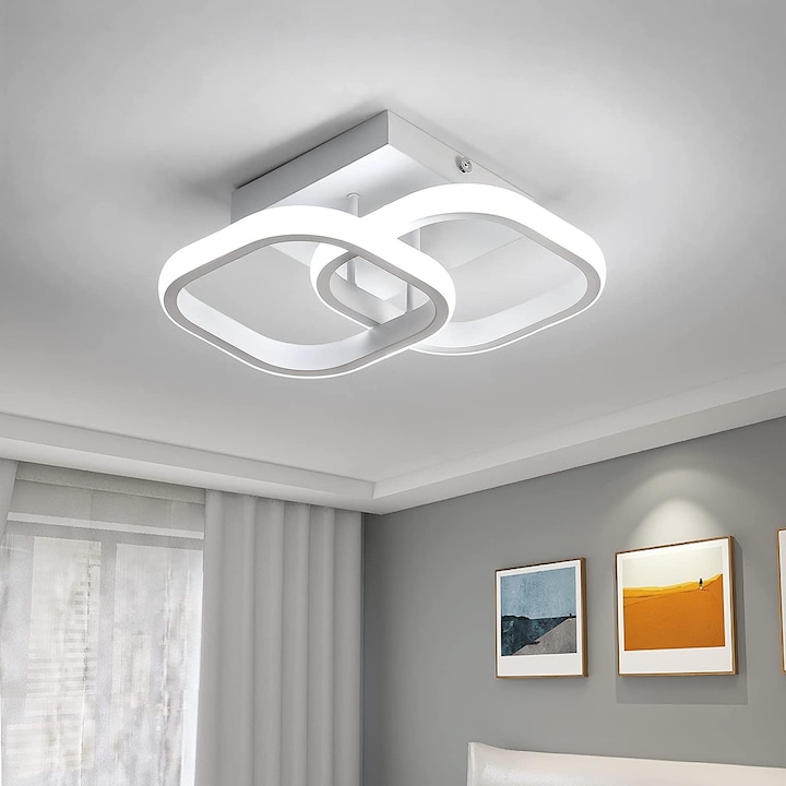 Led-deckenleuchte, Goeco, Modern, Quadratisch, Led-kronleuchter, 22 W, 2550 Lm, Acryl/metall, Weiß, Kaltlicht 6500 K, 29 Cm, Für Wohnzimmer, Schlafzimmer, Küche, Flur