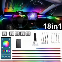 Ortviai – 18-in-1 Auto-ambientebeleuchtung Rgb, 12 V – Lichtset Mit Musikrhythmus-modus, App Und Tastensteuerung – Kompatibel Mit Pkw, Suv Und Transporter