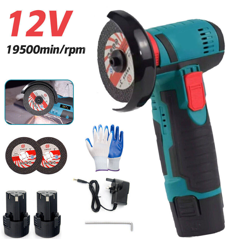Ortviai – Mini-akku-winkelschleifer 12 V – Bürstenloser Motor, 19.500 U/min, 2 Akkus Und Ladegerät, 17 × 8 × 10 Cm – Kompatibel Mit Trenn- Und Polierscheiben