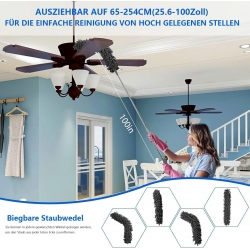 Ortviai – Mikrofaser-staubwedel-set, 7-teilig – Teleskopstiel 38 Bis 210 Cm Aus Edelstahl, Kopf Bis 90° Biegbar, Waschbar – Kompatibel Mit Decken Und Regalen