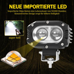 Ortviai – 2er-set Led-arbeitsscheinwerfer 20 W – Fernscheinwerfer Mit 4 Led-chips, 9 Bis 36 V, Ip67, 1000 Lumen – Kompatibel Mit Motorrad, Lkw Und Traktor