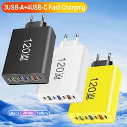 Ortviai – Usb-c-ladegerät 120 W Mit 7 Anschlüssen – 4 × Usb-c Und 3 × Usb-a, Schnellladung, Eu-stecker, Modell 70-3a4c – Kompatibel Mit Iphone, Samsung Und Huawei