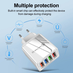 Ortviai – 2er-set 4-port-usb-ladegerät 3,1 A – Qc-3.0-schnellladung, Gehäuse Aus Pc Und Abs, Eu-stecker, Weiß – Kompatibel Mit Iphone, Samsung Und Xiaomi