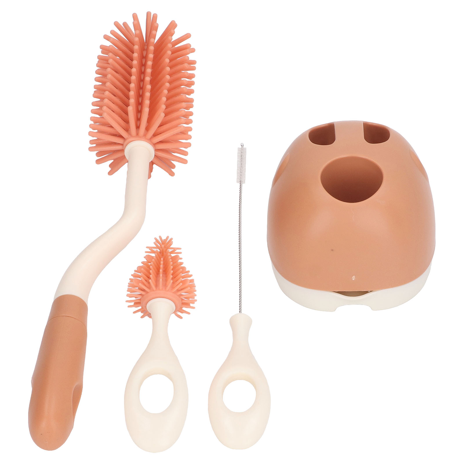 Babyflaschenbürsten-set Mit Ergonomischem Griff, Vielseitige Silikon-flaschenreinigungsbürsten Mit Basis Für Sauger Und Strohhalm, Orange, Drehbar