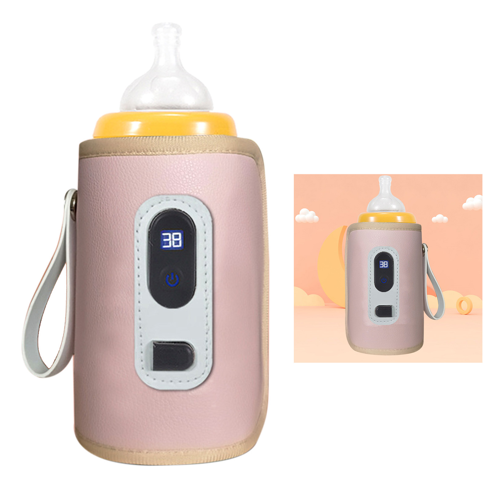Usb-babyflaschenwärmer Mit Lcd-bildschirm, Einstellbarer Temperatur, Präziser Heizfunktion, Wasserdicht, Tragbar, Rosa