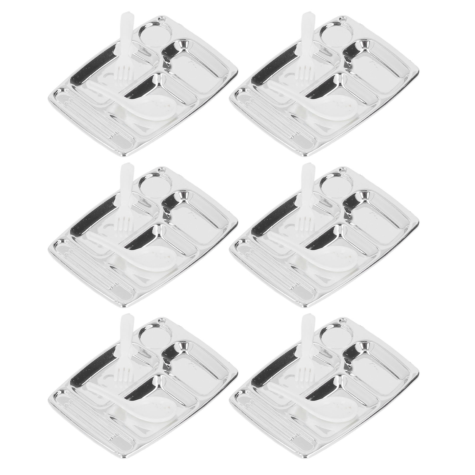 20-teiliges Set Unterteiltes Speisetablett, Miniaturgröße, Aus Kunstharz, Silberfarben, Mit Löffel Und Gabel, Modell Für Puppenhäuser Im Maßstab 1:12 Und 1:6
