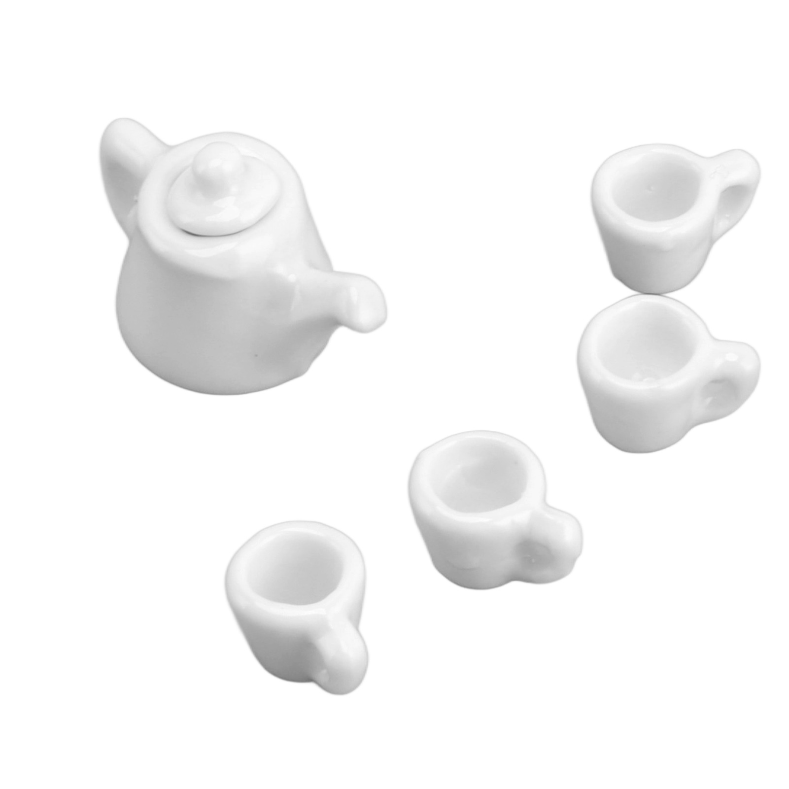 1:12 Puppenhaus-porzellan-teeservice Für Kinder, 5-teilig, Reinweiß, Exquisites, Niedliches Miniatur-teeservice Zum Rollenspiel