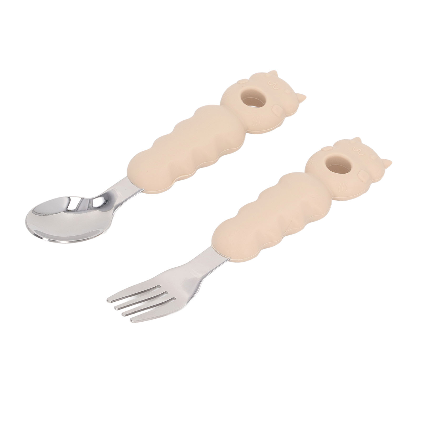 Mehrzweck-gabel-löffel-set Für Kleinkinder In Cartoon-form, Spülmaschinenfest, Mit Komfortablem Griff, Edelstahl 316, Beige