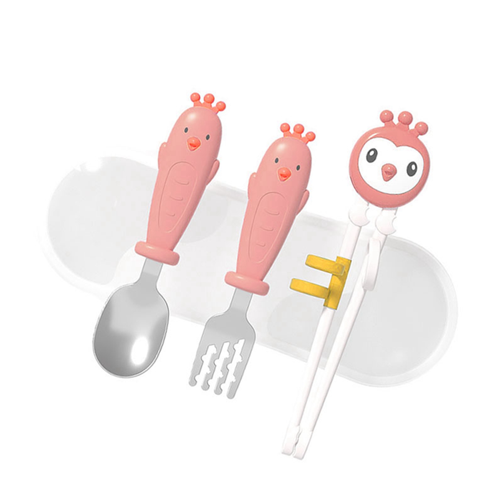 Baby-essstäbchen-set In Tierform, Lerngabel Und Löffel Für Kinder, Rosa