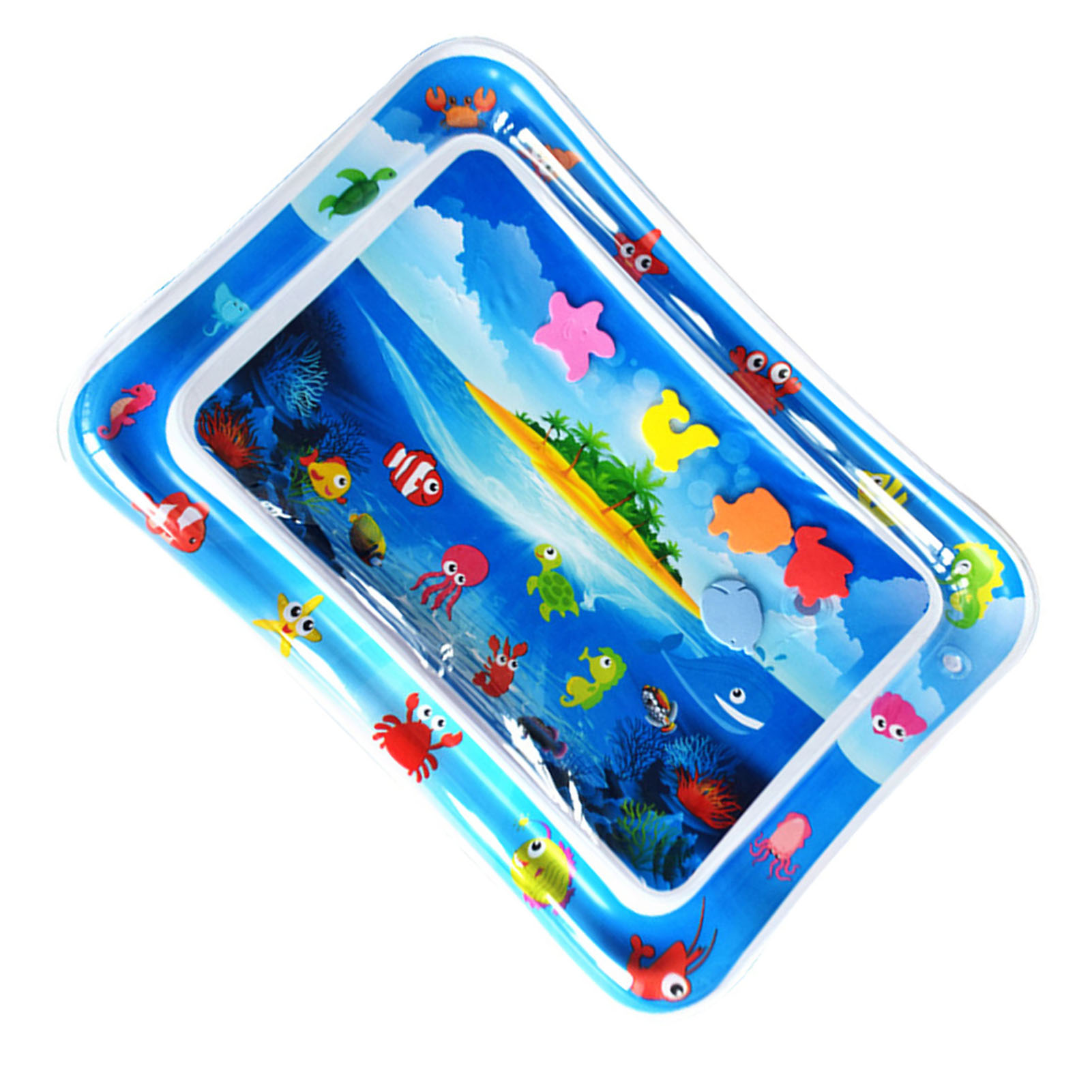 Baby-wasserspielmatte Aus Pvc, Aufblasbar, Mit Fischmuster, Rechteckig, Blau, Insel-stil
