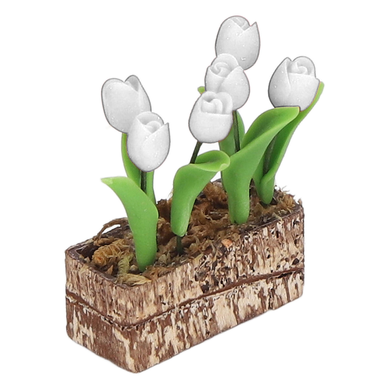Künstliche Tulpen, Blumenornament, 1:12 Puppenhaus-gartendekoration, Simuliertes Modell, Miniatur-accessoire, Weiß