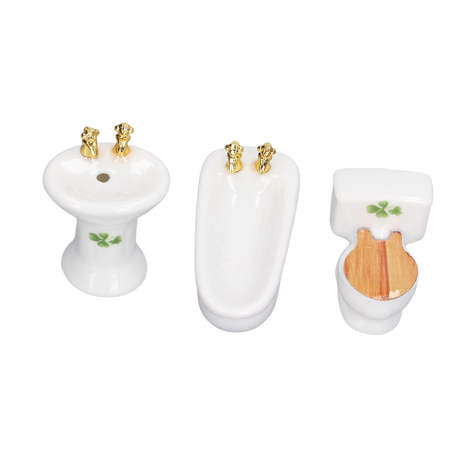 3-teiliges Puppenhaus-miniatur-badezimmer-set Aus Keramik, Badewanne, Toilette Und Waschbecken, Maßstab 1:24, Mit Grasmuster