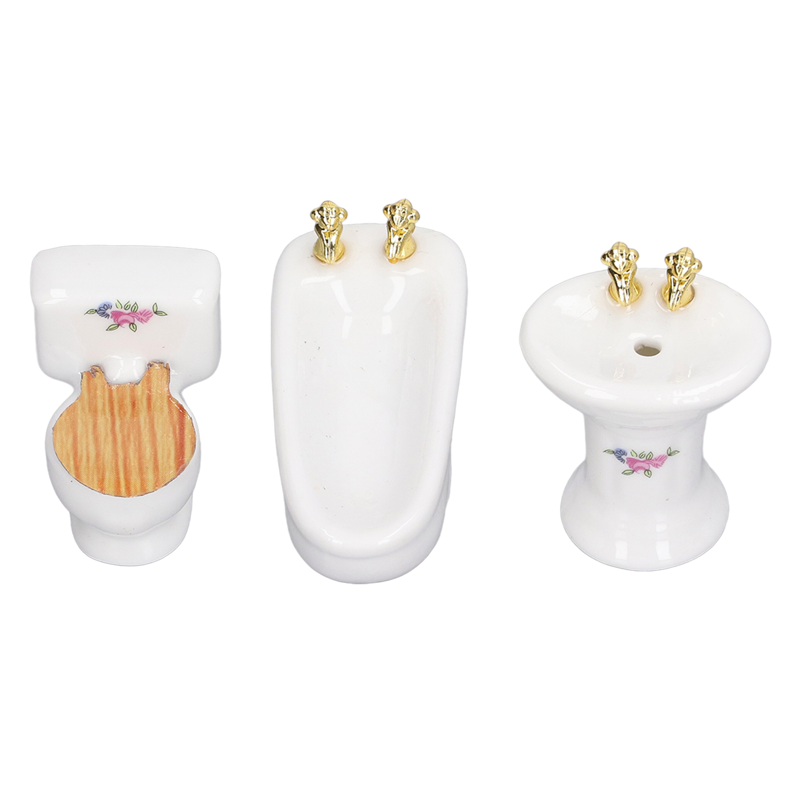 3-teiliges Puppenhaus-miniatur-badezimmer-set Aus Keramik, Badewanne, Toilette Und Waschbecken, Maßstab 1:24, Puppenhaus-badezimmermöbel Mit Blumenmuster