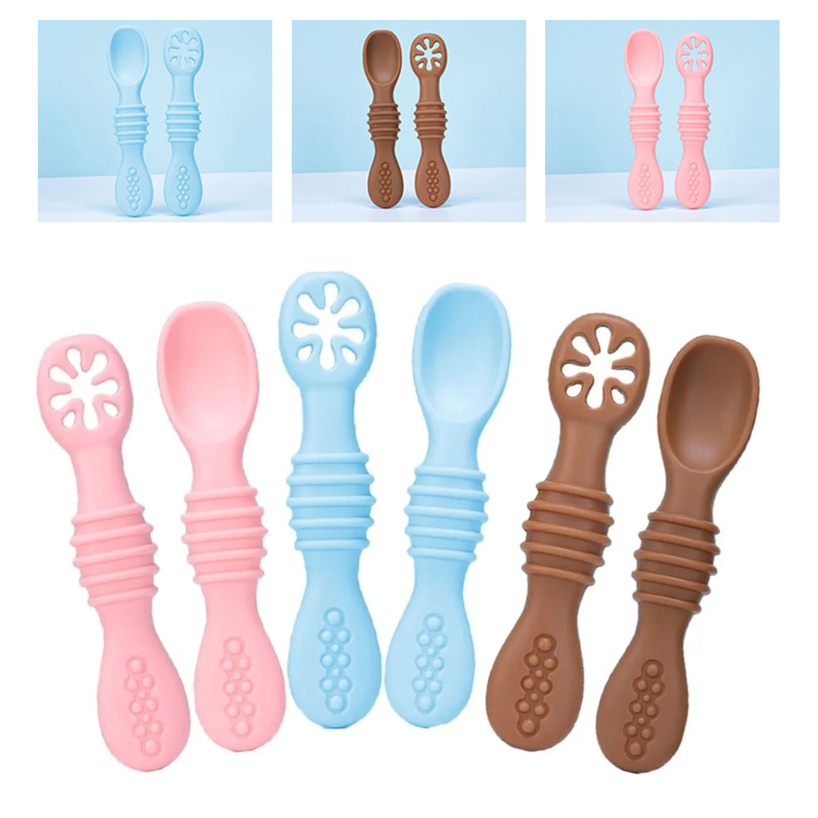 6er-pack Babylöffel Aus Weichem, Bpa-freiem Silikon Mit Glatter Oberfläche In Den Farben Himmelblau, Zartrosa Und Braun