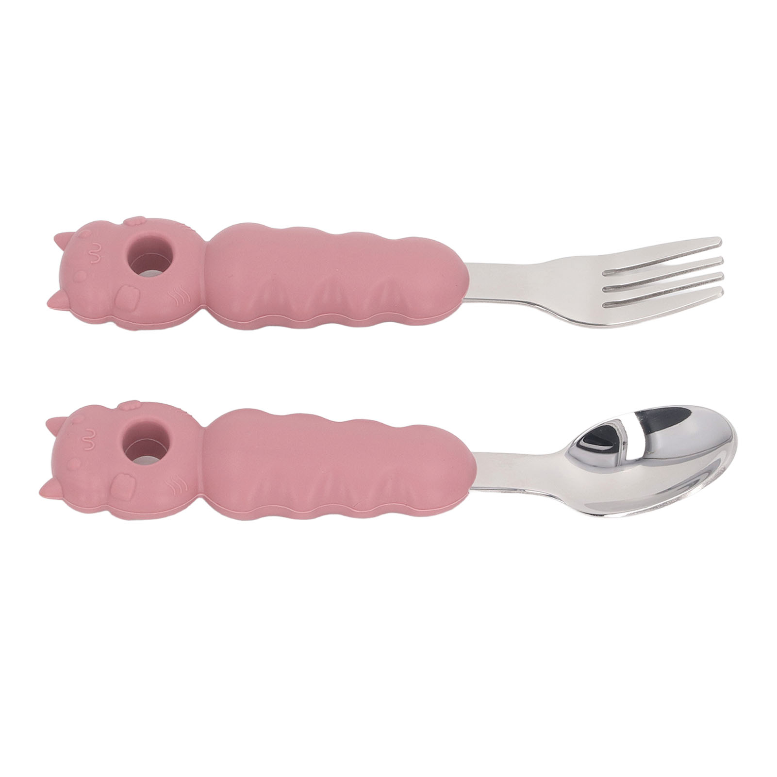 Mehrzweck-gabel-löffel-set Für Kleinkinder In Cartoon-form, Spülmaschinenfest, Mit Komfortablem Griff, Aus 316er Edelstahl, Bräunlich-rot