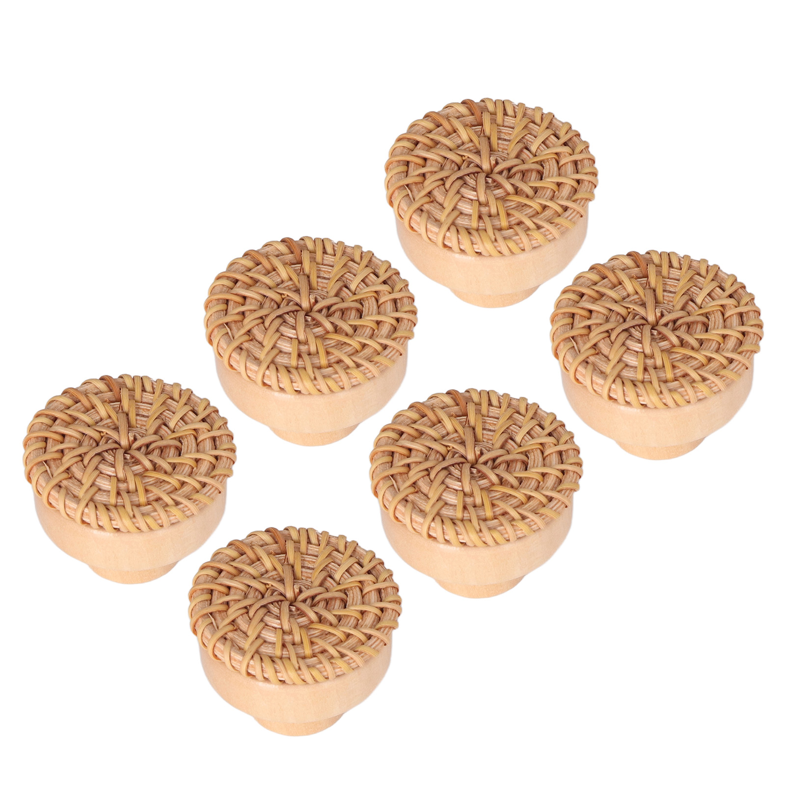Runde Schubladengriffe Aus Holz Und Rattan, Handgefertigt, Für Küche Und Schlafzimmermöbel