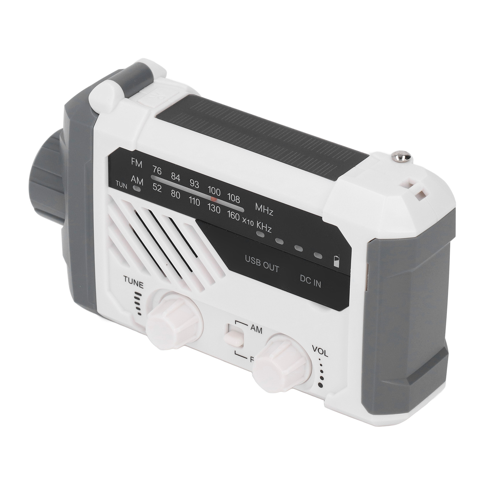Solarbetriebenes Kurbelradio Mit Am/fm-funktion, Usb-aufladung, Powerbank, Notfall-wetterradio Und Led-taschenlampe (weiß)