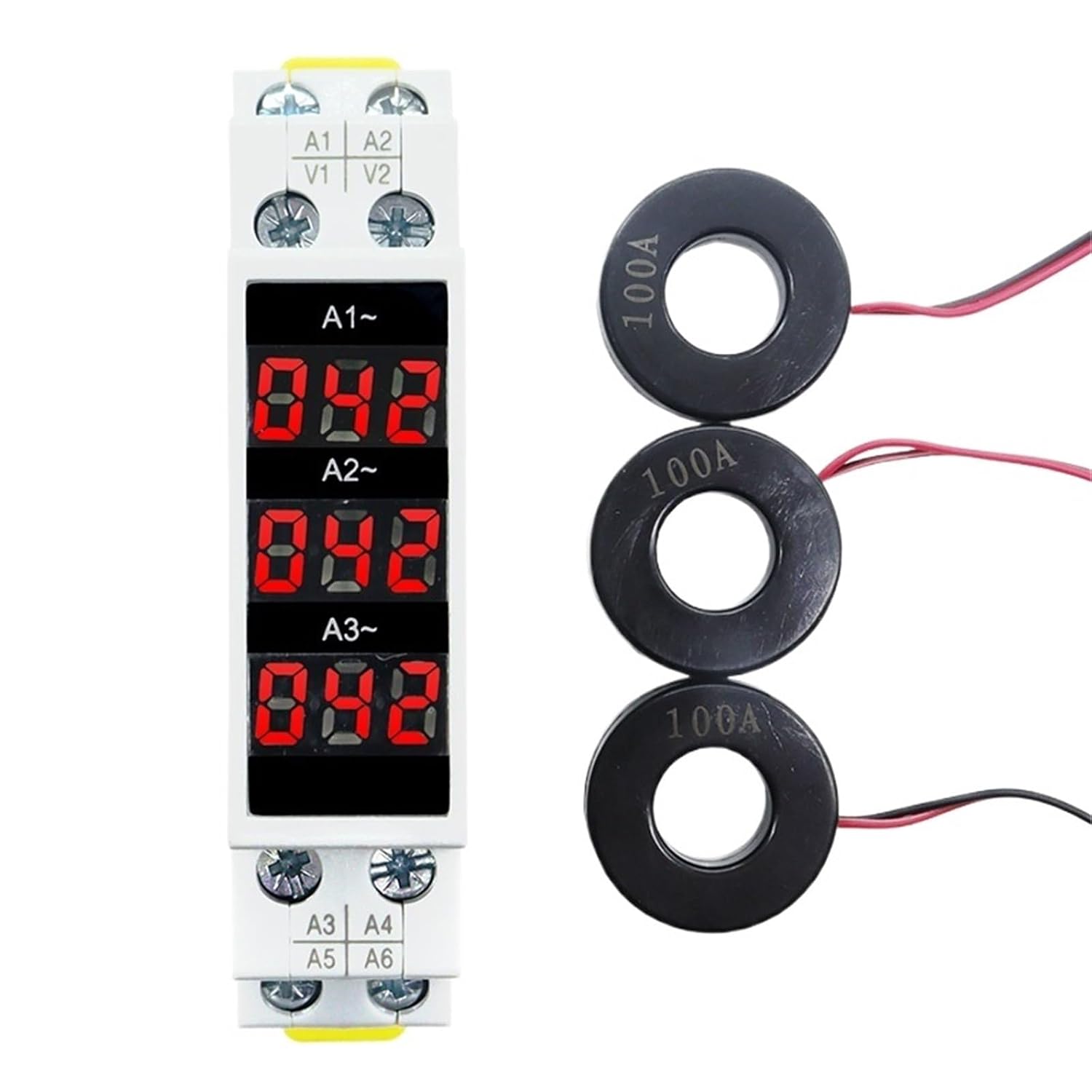 Modulares Dreiphasen-amperemeter Auf Din-schiene Mit Digitalanzeige Und Led-anzeige, 1–100 A, 220 V/380 V