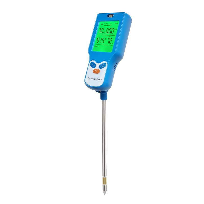 Dieses 6-in-1-bodenanalysegerät Verfügt Über Ein Hintergrundbeleuchtetes Lcd-display. Es Ermöglicht Die Messung Von Bodenfeuchtigkeit Und Ph-wert.