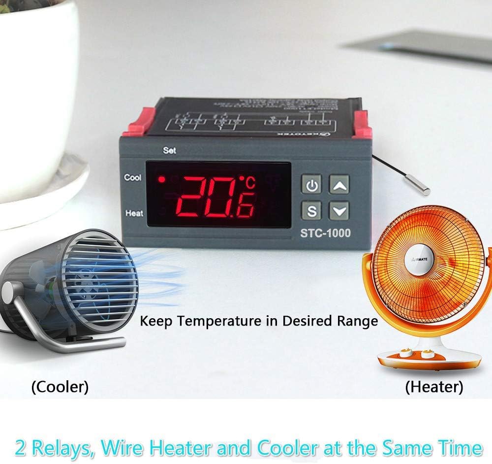 Digitaler Temperaturregler, Kalibrierbarer Thermostat, Multifunktionsdisplay, Mit Detektionssonde.