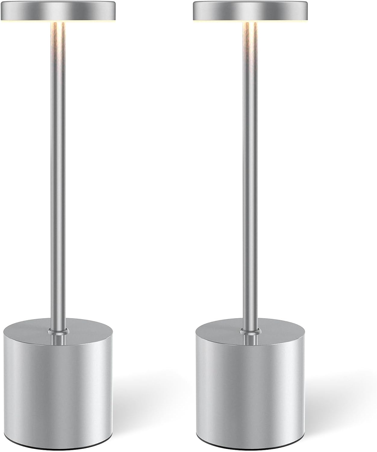 Kabellose Schreibtischlampe, Touch-steuerung, 3 Beleuchtungsmodi, Wasserdicht, Tragbare Beleuchtung, 2 Stück (silber)