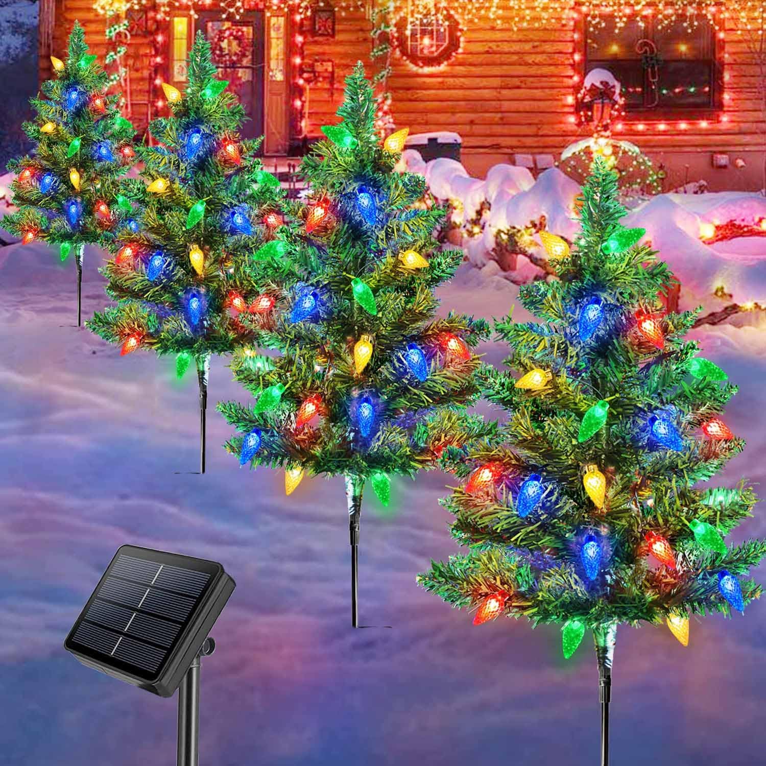 Solar-weihnachtsbaum, Ideal Für Die Weihnachtsdekoration Im Freien, Beleuchteter Mini-solar-weihnachtsbaum, 4 Stück