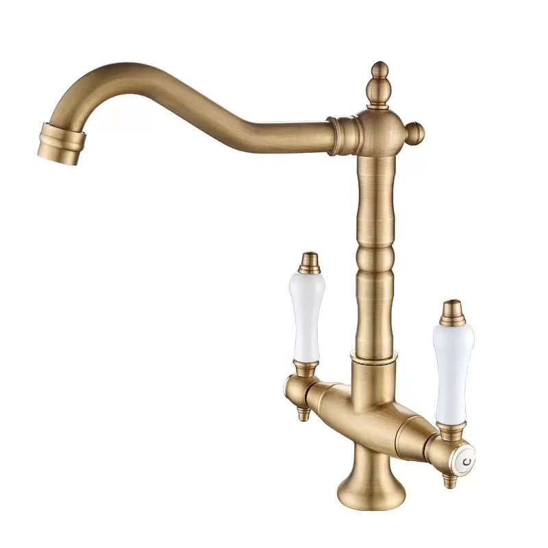 Küchenarmatur Im Retro-stil, Waschtischarmatur Im Retro-stil, Doppelgriff, Einstellbares Warm- Und Kaltwasser, 360°-drehung, Farbe Bronze.